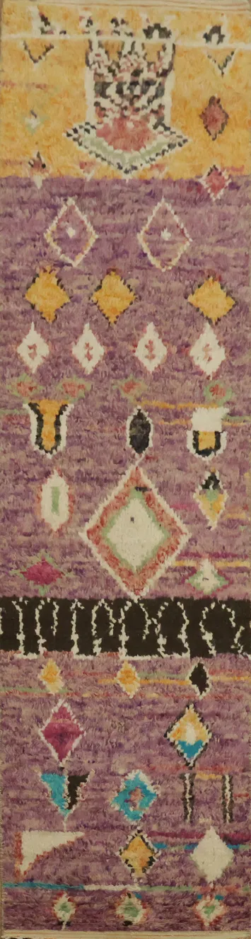 Abstract Moroccan Style Rug Runner with Bold Purple Hues 2x13