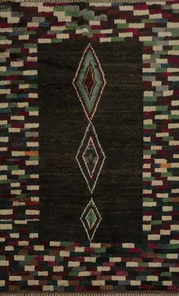Dark Moroccan Area Rug 9x13 Highlighted by Vibrant Mosaic Borders