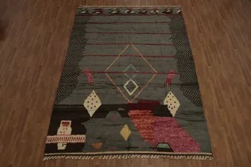 Artful Bohemian Moroccan Area Rug 8x13 with Earthy Tones and Lines