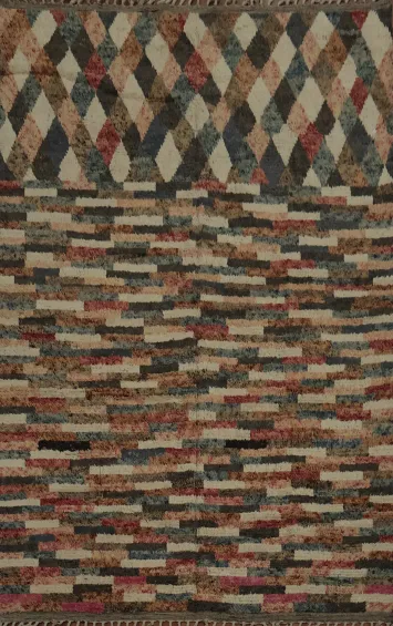 Moroccan Area Rug 8x11 with Earthy Tones and Colorful Stripes