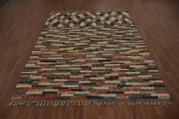 Moroccan Area Rug 8x11 with Earthy Tones and Colorful Stripes