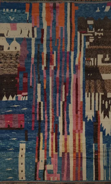 Abstract Multicolor Moroccan Large Rug 12x19 for Modern Living Spaces