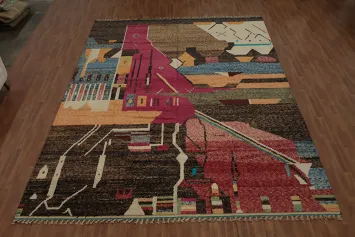 Multicolor Moroccan Large Rug 12x16 with Abstract Artistic Flair
