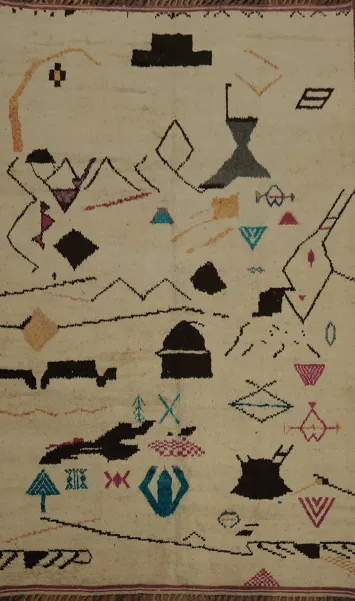 Artistic Moroccan Wool Area Rug 9x13 with Colorful Earthy Hues