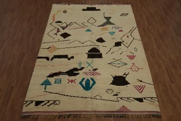 Artistic Moroccan Wool Area Rug 9x13 with Colorful Earthy Hues