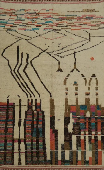 Abstract Moroccan Large Area Rug 9x13 with Colorful Accents