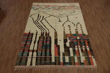 Abstract Moroccan Large Area Rug 9x13 with Colorful Accents