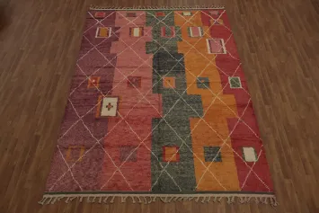 Vibrant Moroccan Wool Area Rug 8x11 with Bold Warm Color Palette