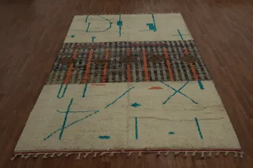 Moroccan Wool Area Rug 7x11 in Muted and Earthy Color Palette