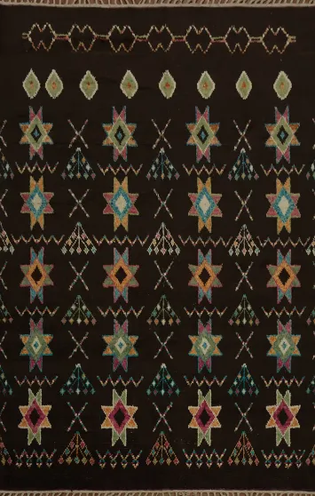 Exquisite Moroccan Wool Area Rug 9x13 with Rich Dark Background