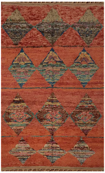 Vivid Patterns: Artistic Orange Moroccan Rug for Contemporary Living Spaces 6'x10'