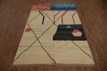 Crafted Moroccan Area Rug 7x11 with Geometric and Muted Shades