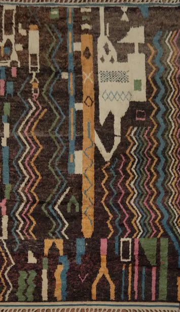 Colorful Ethnic Design Woolen Moroccan Wool Area Rug 7x11