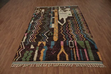 Colorful Ethnic Design Woolen Moroccan Wool Area Rug 7x11
