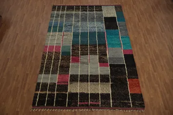 Vibrant Artistic Moroccan Area Rug 9x13 with Geometric Color Blocks