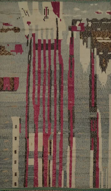 Abstract Moroccan Wool Large Rug 12x18 with Vertical Stripes