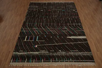 Dark Moroccan Large Rug 10x15 with Colorful Linear Geometric Design