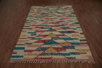 Eye-Catching Triangle Design Moroccan Wool Area Rug 7x11