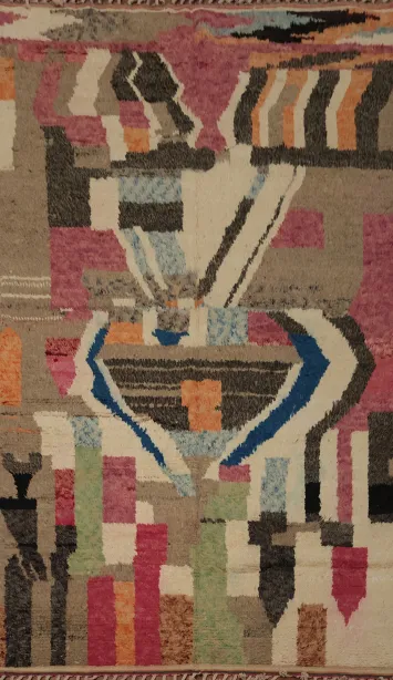 Modern Art Moroccan Wool Area Rug 7x11 to Enhance Living Room Decor