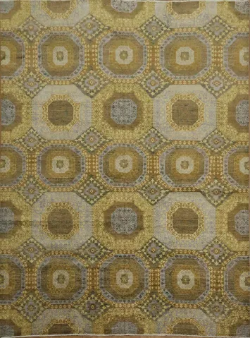 Richly Patterned Geometric Rug with Earthy Yellow Undertones 9x12
