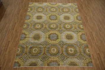 Richly Patterned Geometric Rug with Earthy Yellow Undertones 9x12