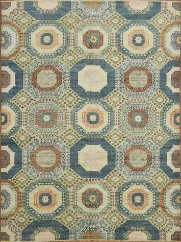 Rich Patterns Mamluk Khotan Octagonal Motifs Rug 9x12