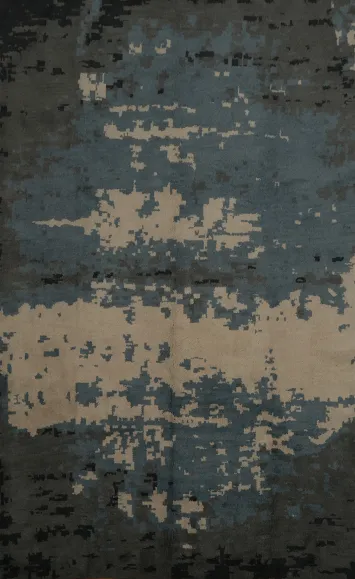 Abstract Large Area Rug 10x14 in Soothing Blue and Warm Grey Tones