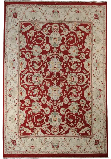 Luxurious Red and Cream Floral Wool Area Rug 8x10 ft