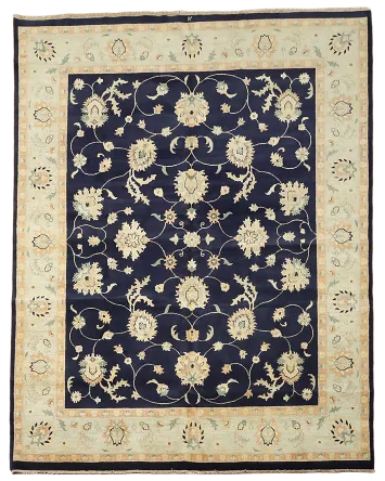 Elegant Floral Patterns on Navy Blue Traditional Rug 8x10