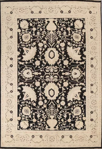 Black Oushak Chobi Handmade Wool Rug 8x10