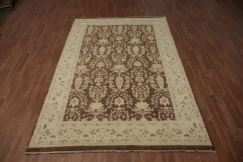 Brown Floral Oushak Chobi Wool Area Rug 6x10