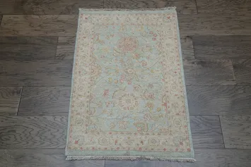 Muted Blue Peshawar Pakistani Foyer Rug in Pastel Hues 2x3 ft