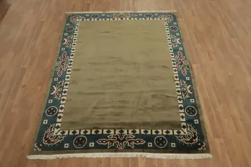 Green Wool Nepal Tibetan Oriental Area Rug 6x8