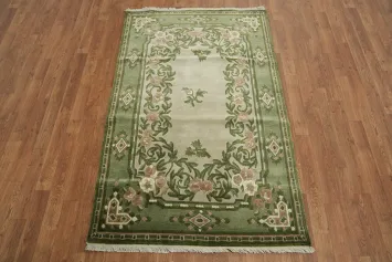 Classic Green Area Rug with Vintage Floral Patterns 4x6