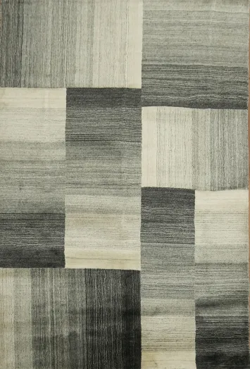 Contemporary Gray and Ivory Geometric Patch Rug 4x6