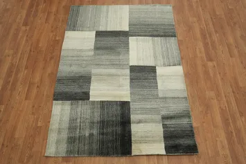 Contemporary Gray and Ivory Geometric Patch Rug 4x6