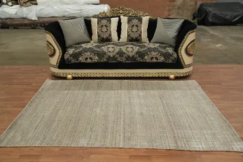 Minimalist Beige and Cream Area Rug with Grid Detailing 5x8