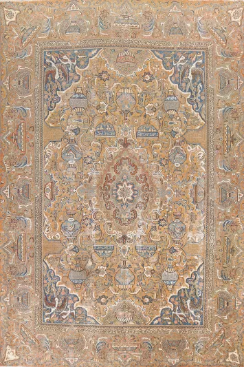 Distressed Pictorial Kashmar Persian Area Rug 10x13