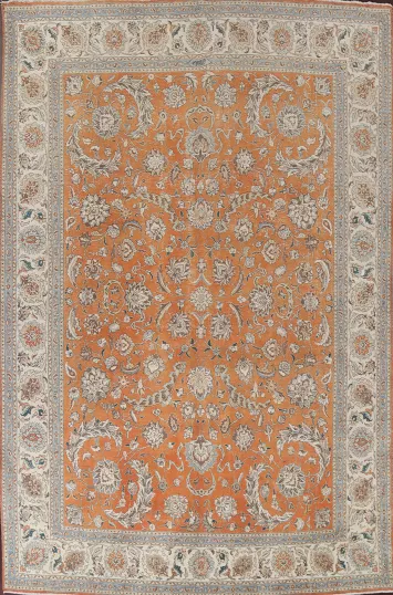 Vegetable Dye Floral Tabriz Persian Area Rug 10x13