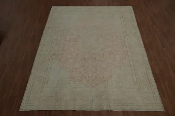 Subtle Beige and Pink Distressed Kerman Persian Rug 10x13