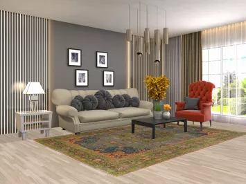 Distressed Over-Dye Mashad Persian Area Rug 6x10