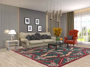 Green Handmade Savonnerie Wool Area Rug 8x10