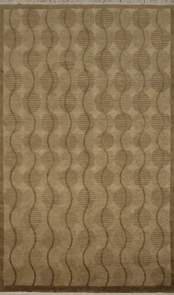 Contemporary Tan Nepalese Rug with Flowing Wave Design 6x10