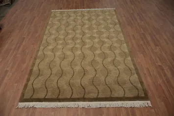Contemporary Tan Nepalese Rug with Flowing Wave Design 6x10