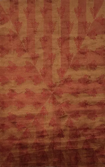 Nepalese Red-Brown Elegant Leaf Design Rug 6x9