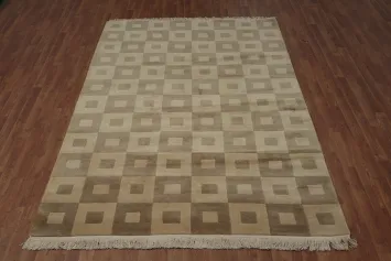 Chic Checkerboard Beige and Brown Rug for a Warm Ambiance 6x9