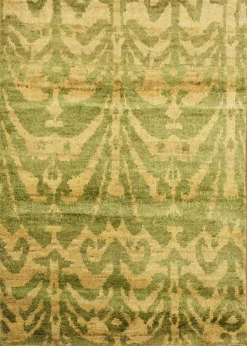 Chic Green and Gold Aesthetic Ikat Pattern Rug 4x6