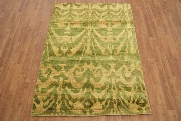 Chic Green and Gold Aesthetic Ikat Pattern Rug 4x6