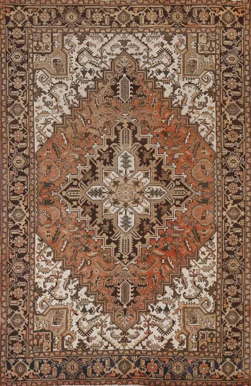 Geometric Wool Heriz Persian Area Rug 7x9