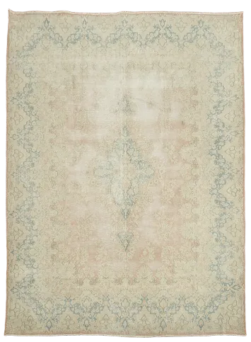 Muted Pale Pink Distressed Vintage Kerman Persian Area Rug 10x13